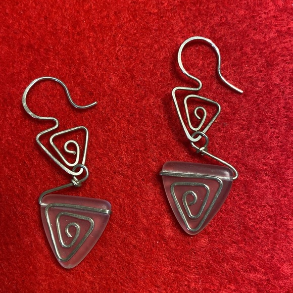 Sea Glass Silver Wire Wrapped Drop Earrings - Picture 8 of 10